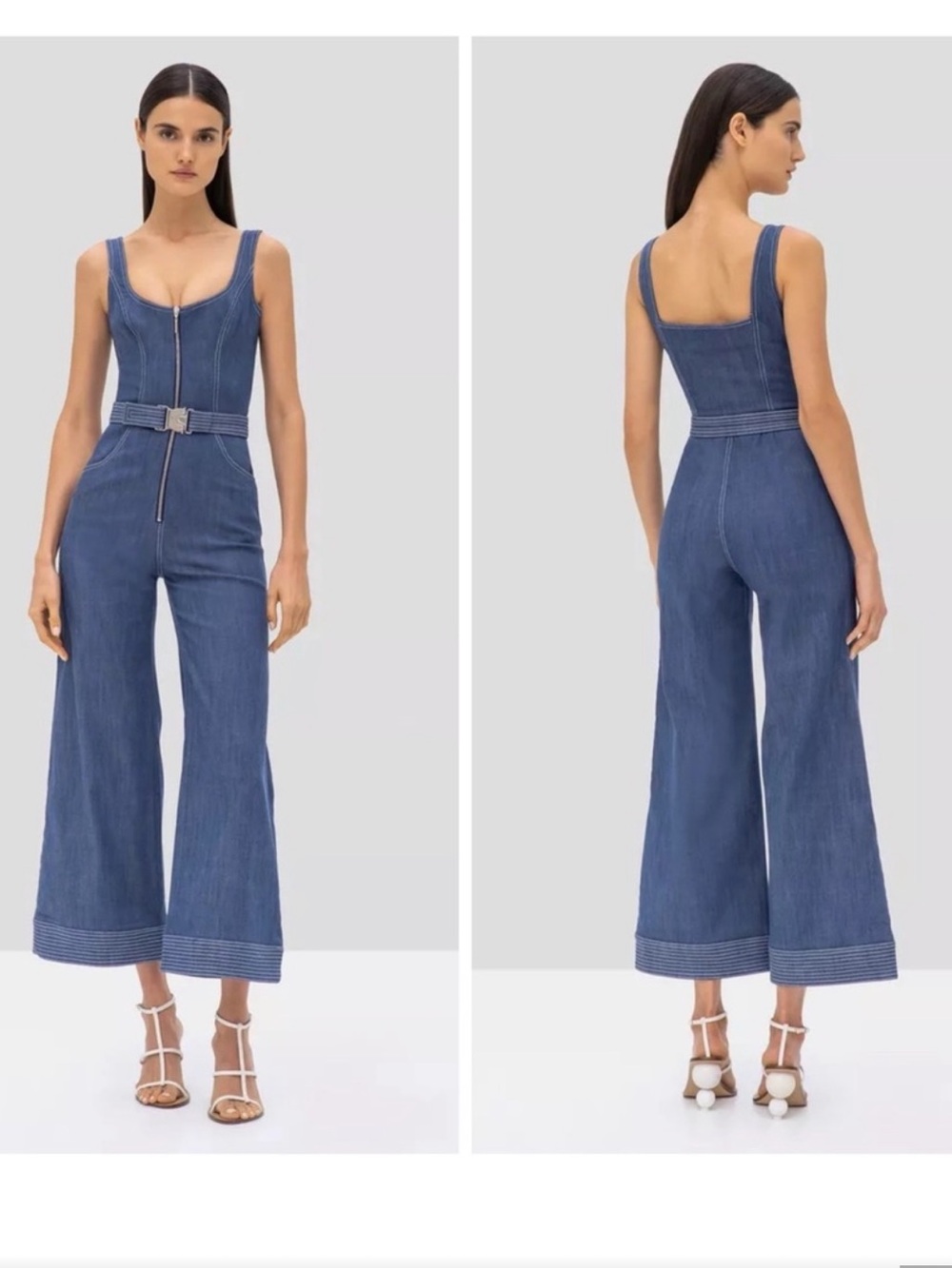 Alexis Bristol Chambray Denim Flared Jumpsuit- Medium